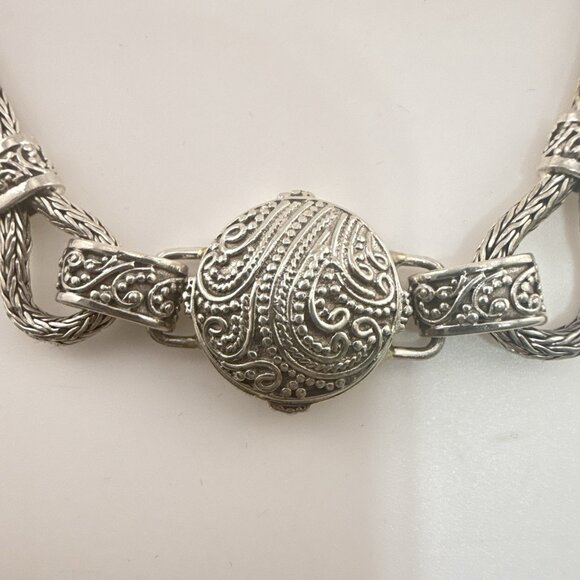 Sarda Sterling Silver Bracelet Granular Foxtail Wheat Pebbled Bali Toggle 925 - Picture 4 of 15